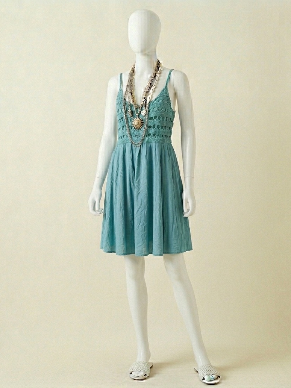 O'Neill Teal Crochet-Bodice Mini Dress